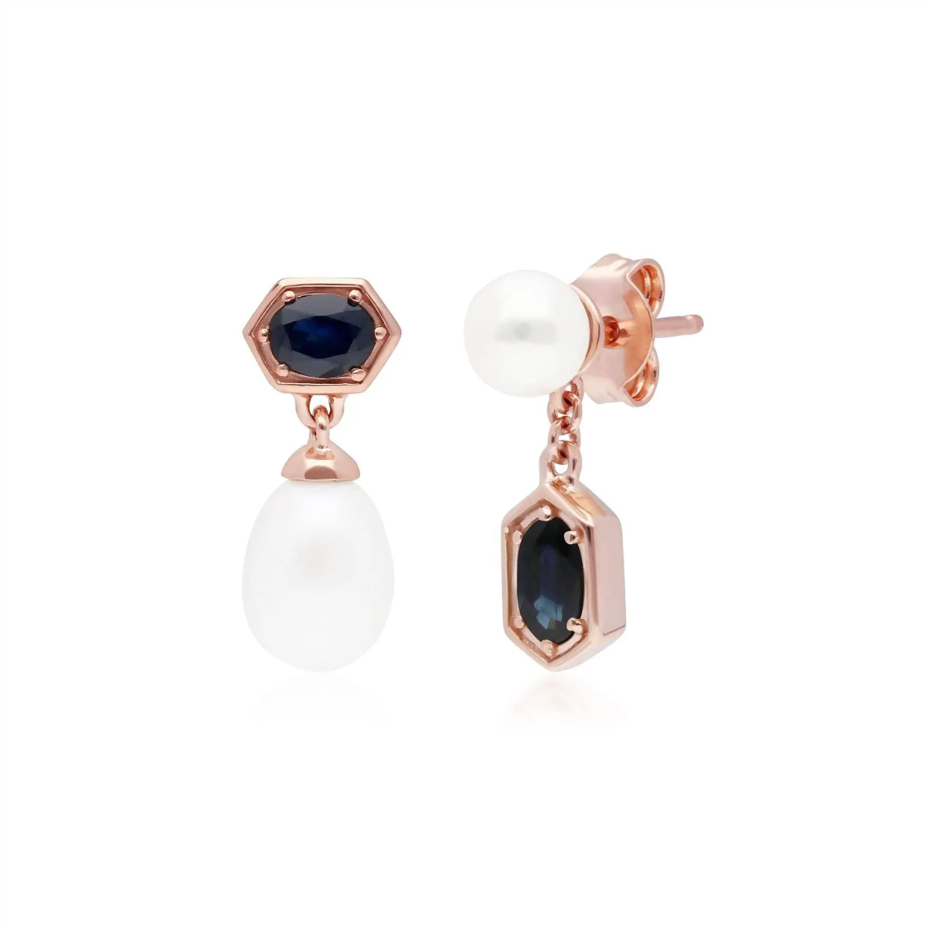 Modern Pearl & Sapphire Pendant & Earring Set in Rose Gold Plated Silver sold by Gemondo Jewellery product image thumbnail 3