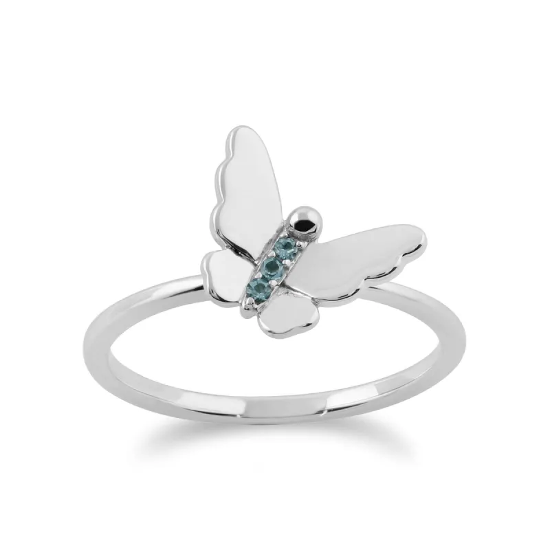 Gemondo 9ct White Gold 0.03ct Blue Topaz Stackable Butterfly Ring sold by Gemondo Jewellery