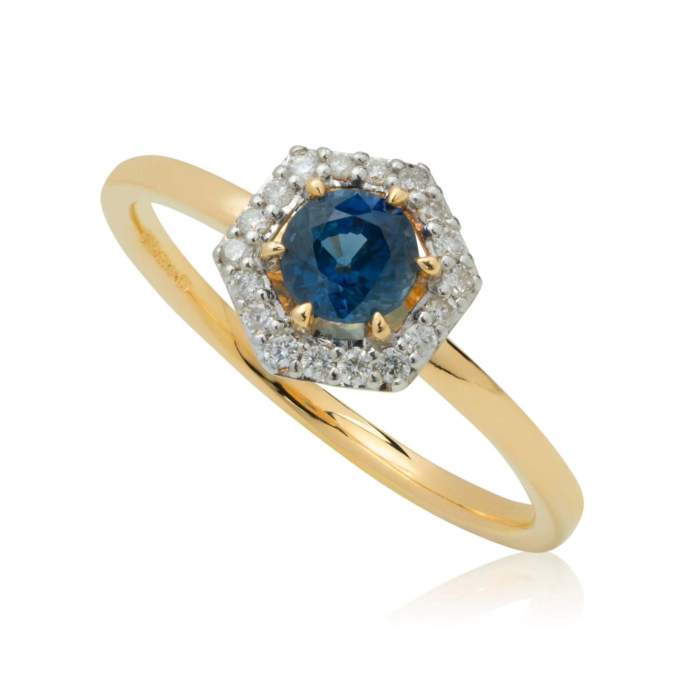 9ct Yellow Gold 0.448ct Sapphire & Diamond Halo Engagement Ring sold by Gemondo Jewellery