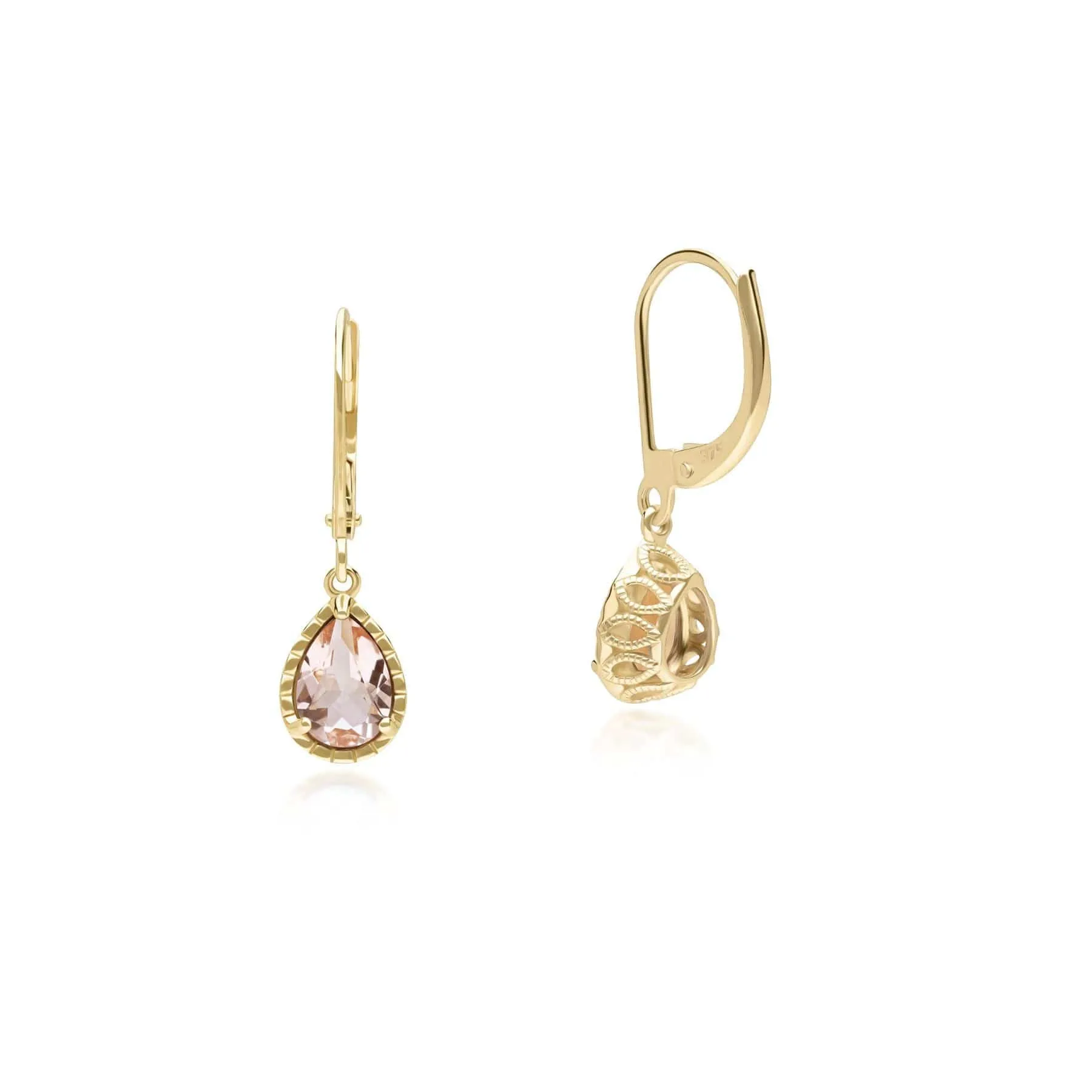 Classic Pear Morganite Dangle Earrings in 9ct Yellow Gold sold by Gemondo Jewellery product image thumbnail 3