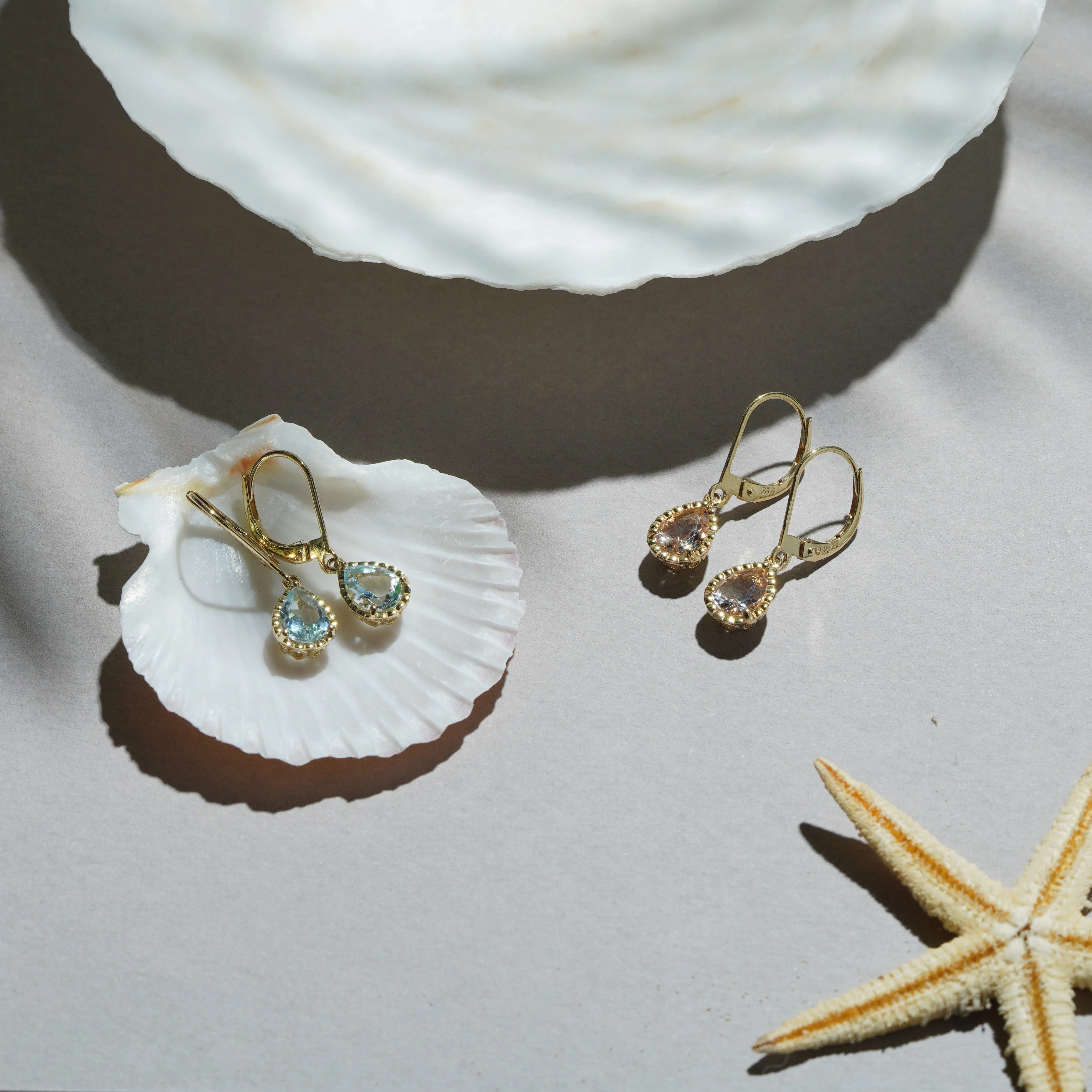 Classic Pear Morganite Dangle Earrings in 9ct Yellow Gold sold by Gemondo Jewellery product image thumbnail 2