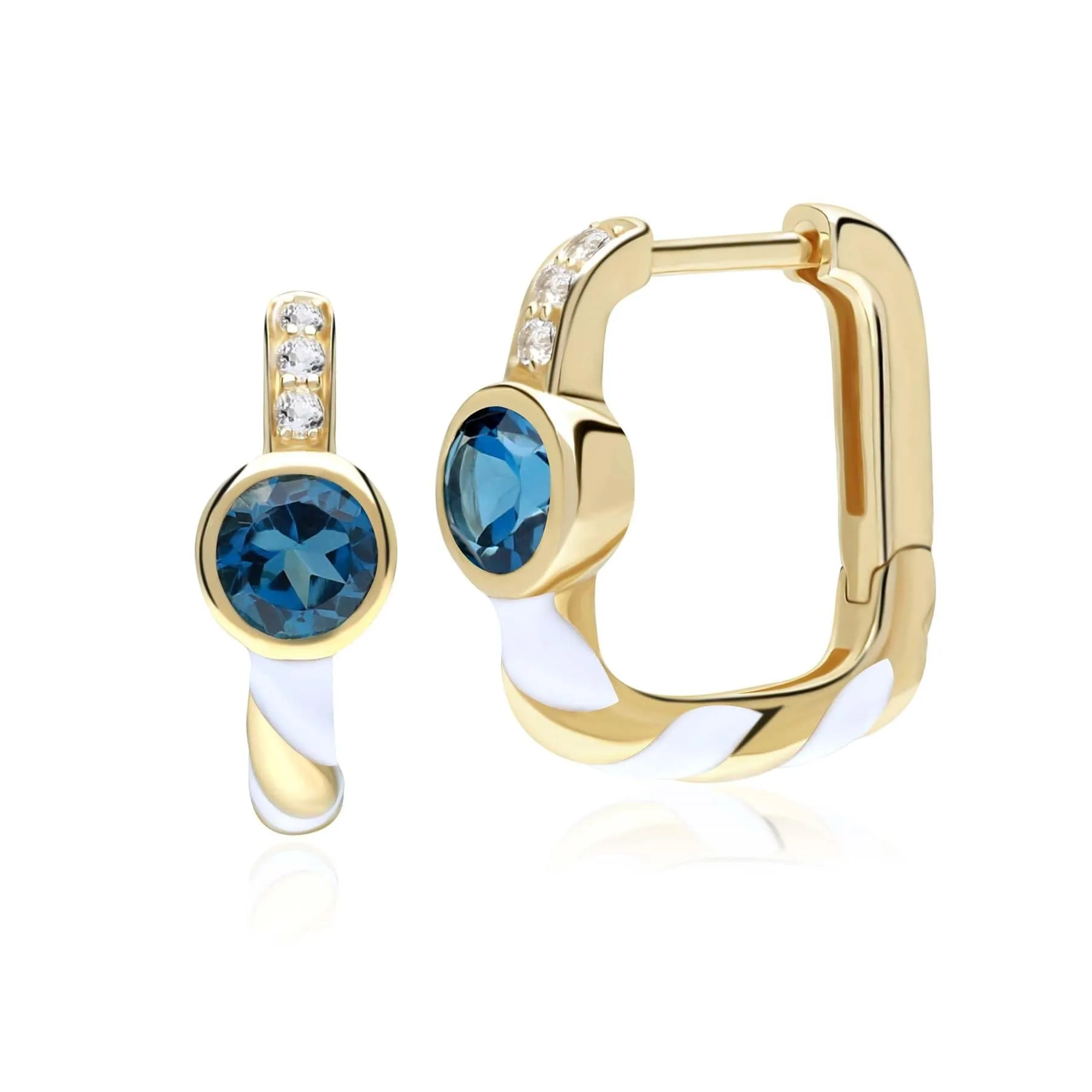 Siberian Waltz London Blue Topaz Square Hoop Earrings in 9ct Gold sold by Gemondo Jewellery