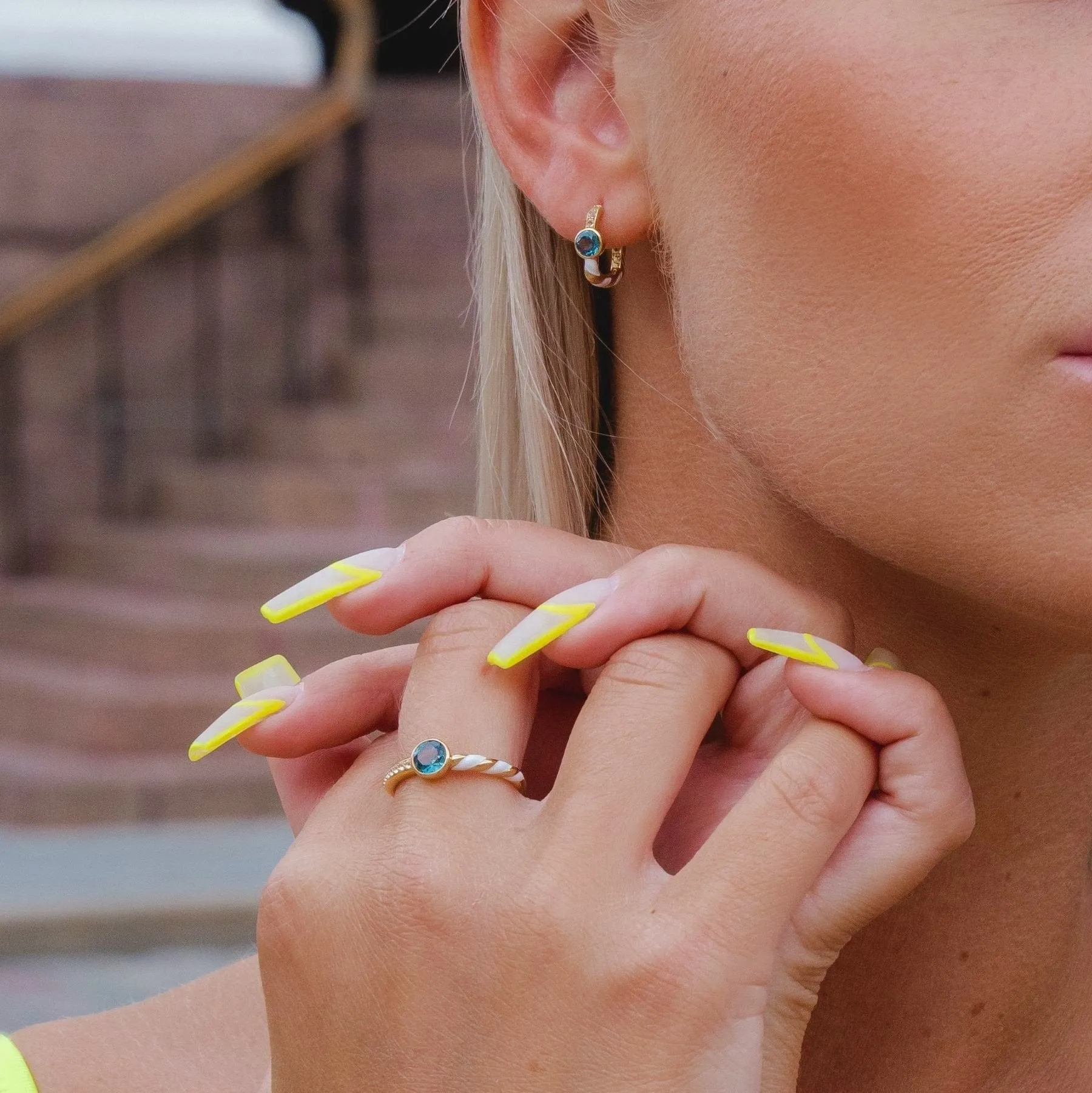 Siberian Waltz London Blue Topaz Square Hoop Earrings in 9ct Gold sold by Gemondo Jewellery product image thumbnail 2