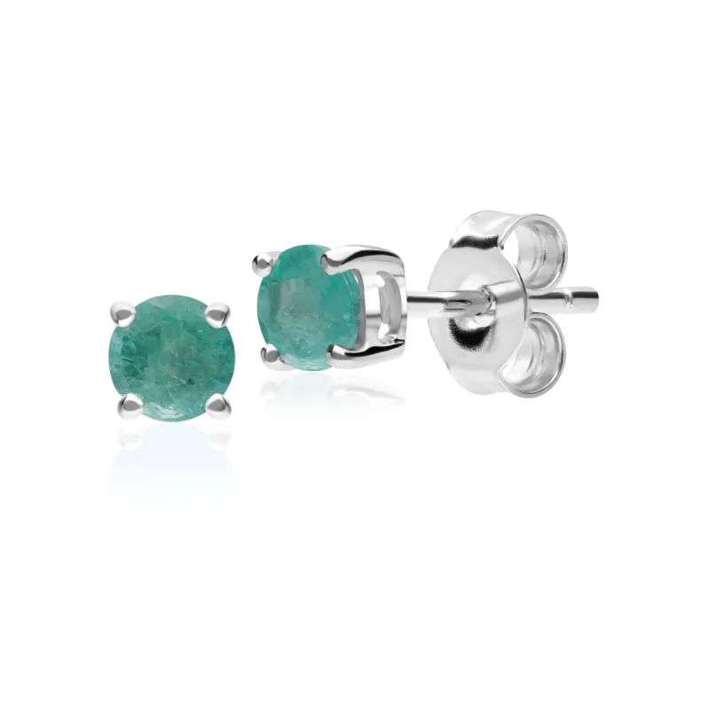 Classic Round Emerald Stud Earrings in 9ct White Gold 3.5mm sold by Gemondo Jewellery