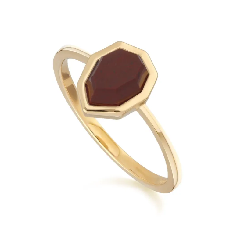 Irregular B Gem Red Jasper Ring in Gold Plated Sterling Silver sold by Gemondo Jewellery