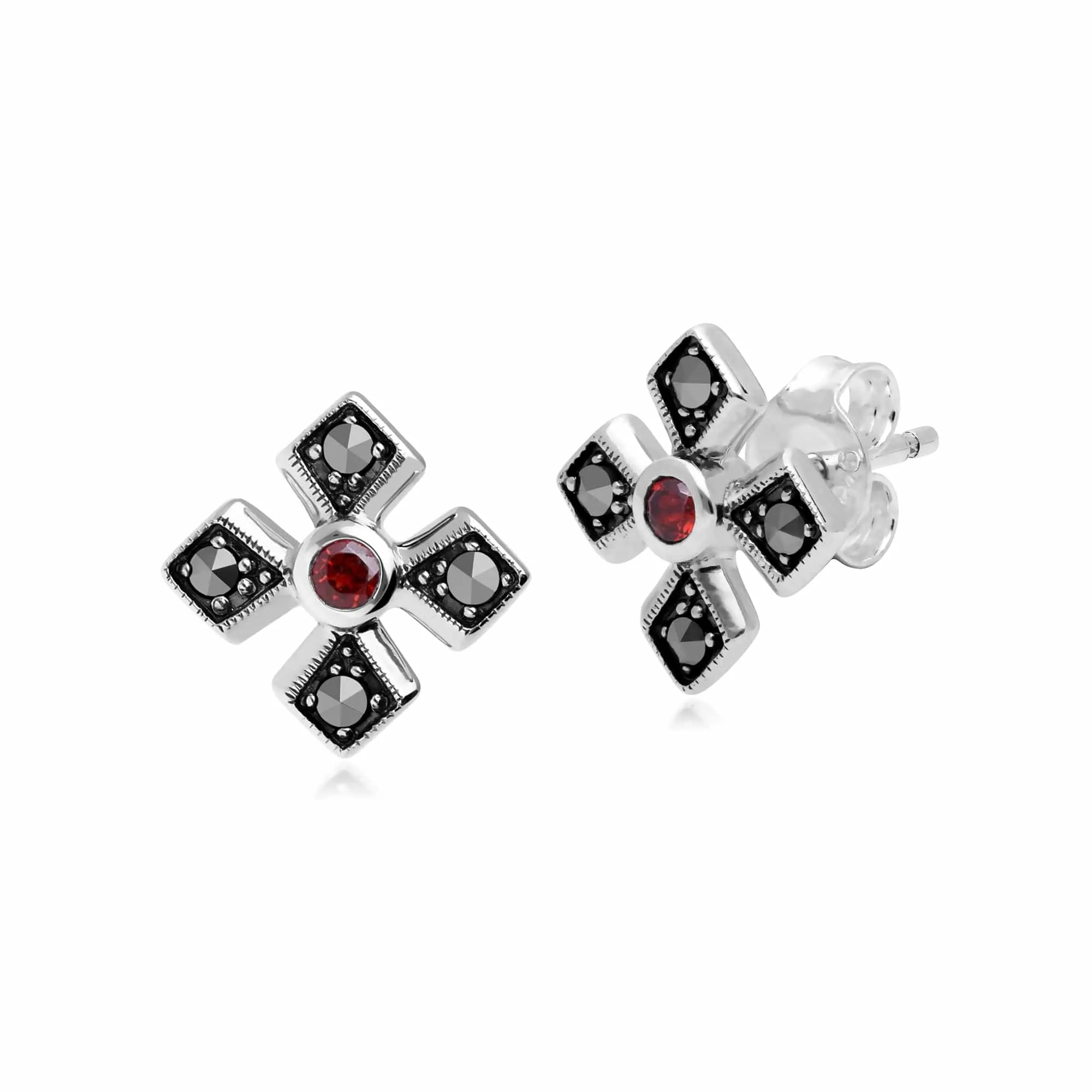 Gemondo Sterling Silver Marcasite & Garnet January Birthstone Earring sold by Gemondo Jewellery
