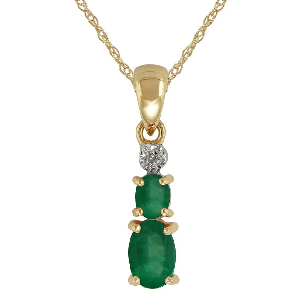 Classic two Oval Emerald & Diamond Pendant in 9ct Yellow Gold sold by Gemondo Jewellery