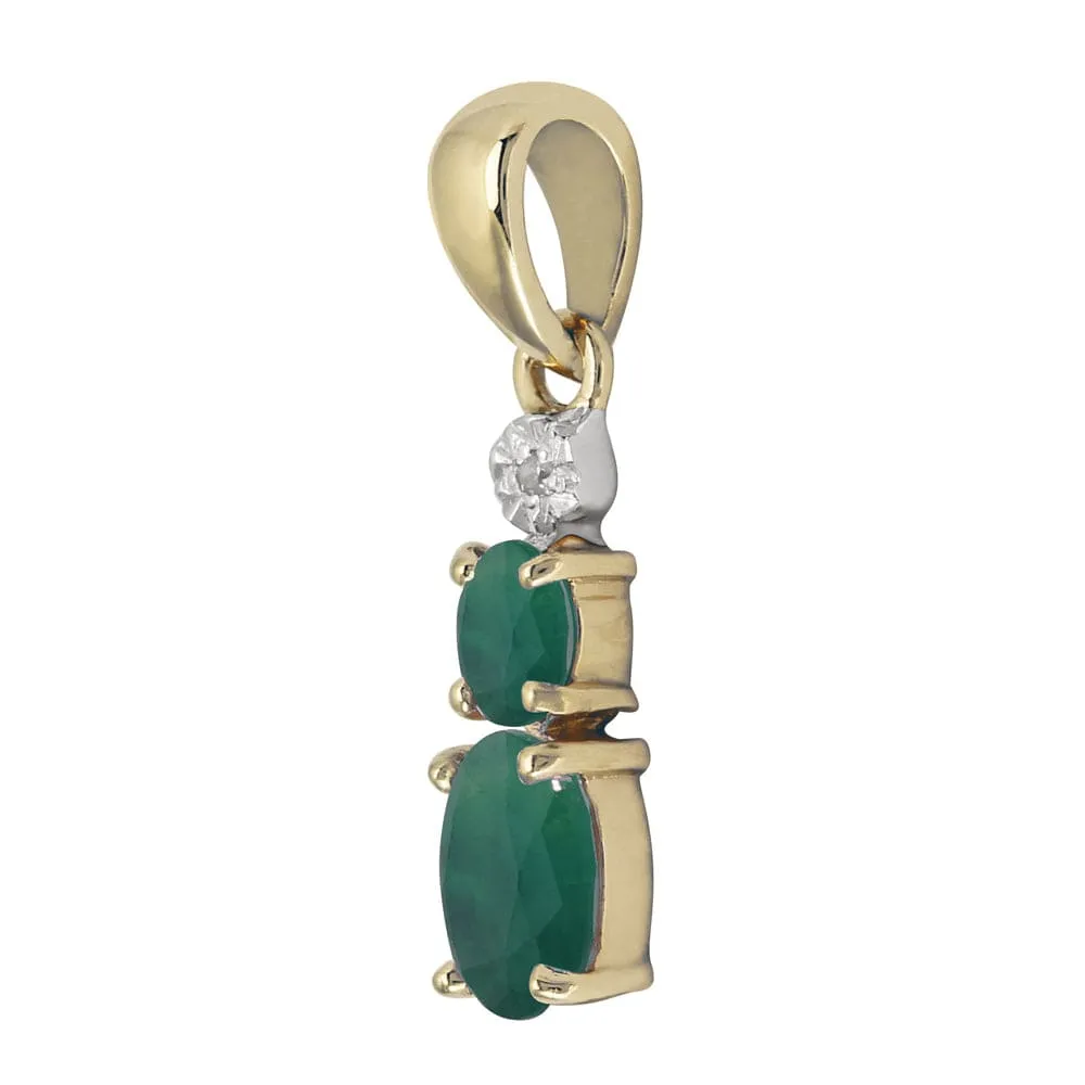 Classic two Oval Emerald & Diamond Pendant in 9ct Yellow Gold sold by Gemondo Jewellery product image thumbnail 2