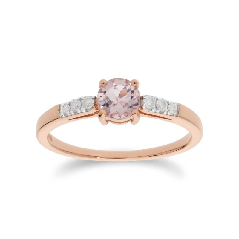 Classic Round Morganite & Diamond Shoulder Ring in 9ct Rose Gold sold by Gemondo Jewellery