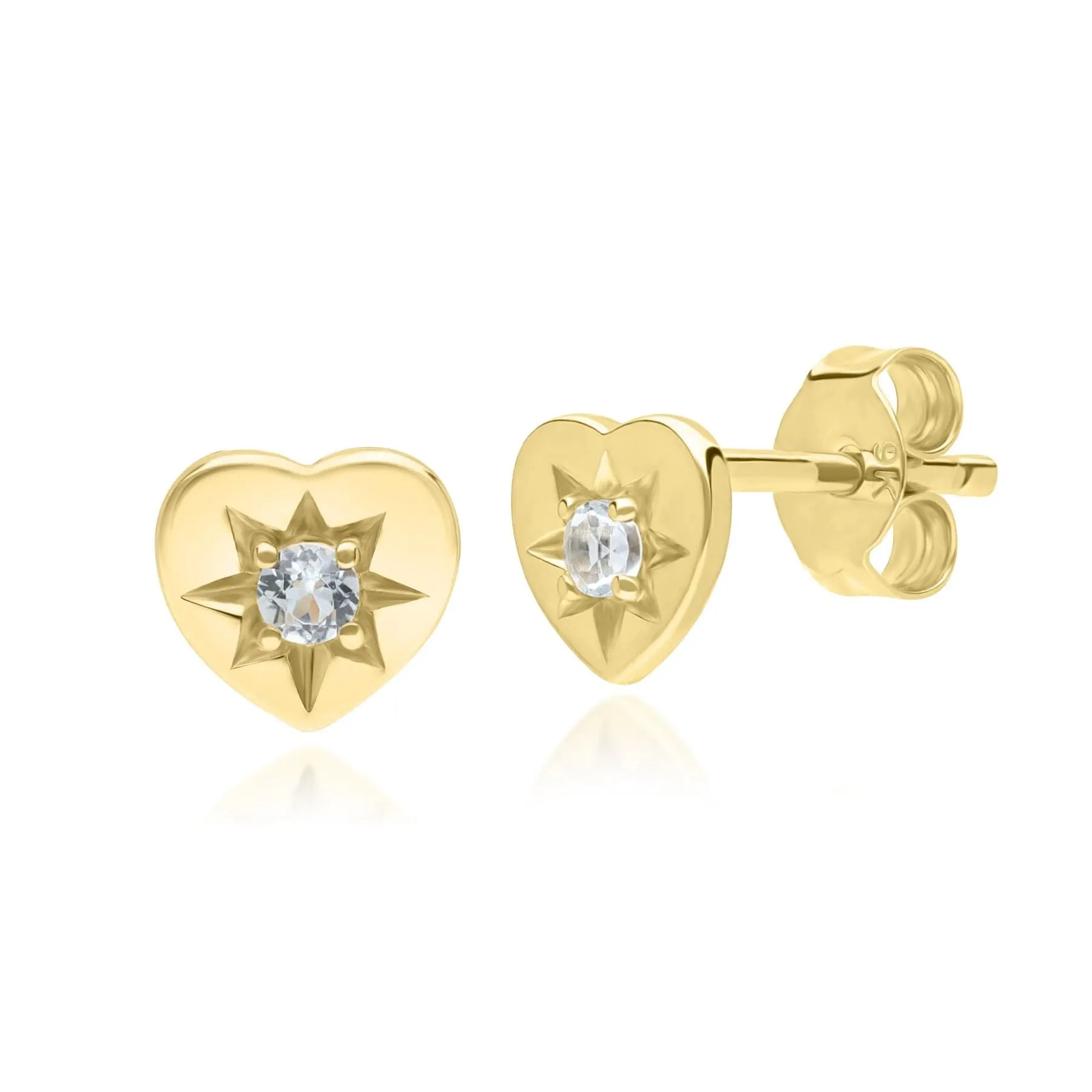 ECFEW™ 'The Liberator' Blue Topaz Heart Stud Earrings in 9ct Yellow Gold sold by Gemondo Jewellery