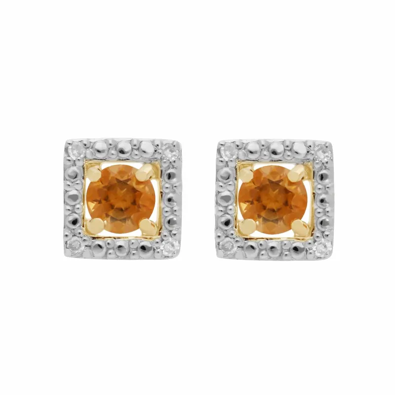 Classic Round Citrine Stud Earrings with Detachable Diamond Square Earrings Jacket Set in 9ct Yellow Gold sold by Gemondo Jewellery