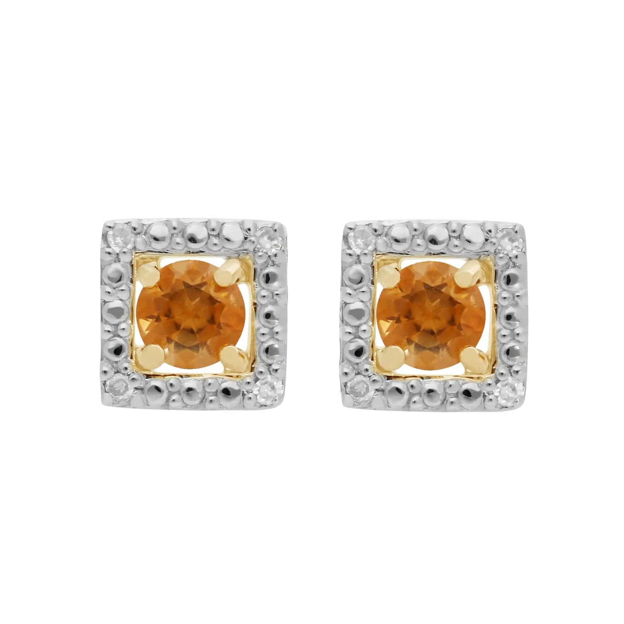 Classic Round Citrine Stud Earrings with Detachable Diamond Square Earrings Jacket Set in 9ct Yellow Gold sold by Gemondo Jewellery