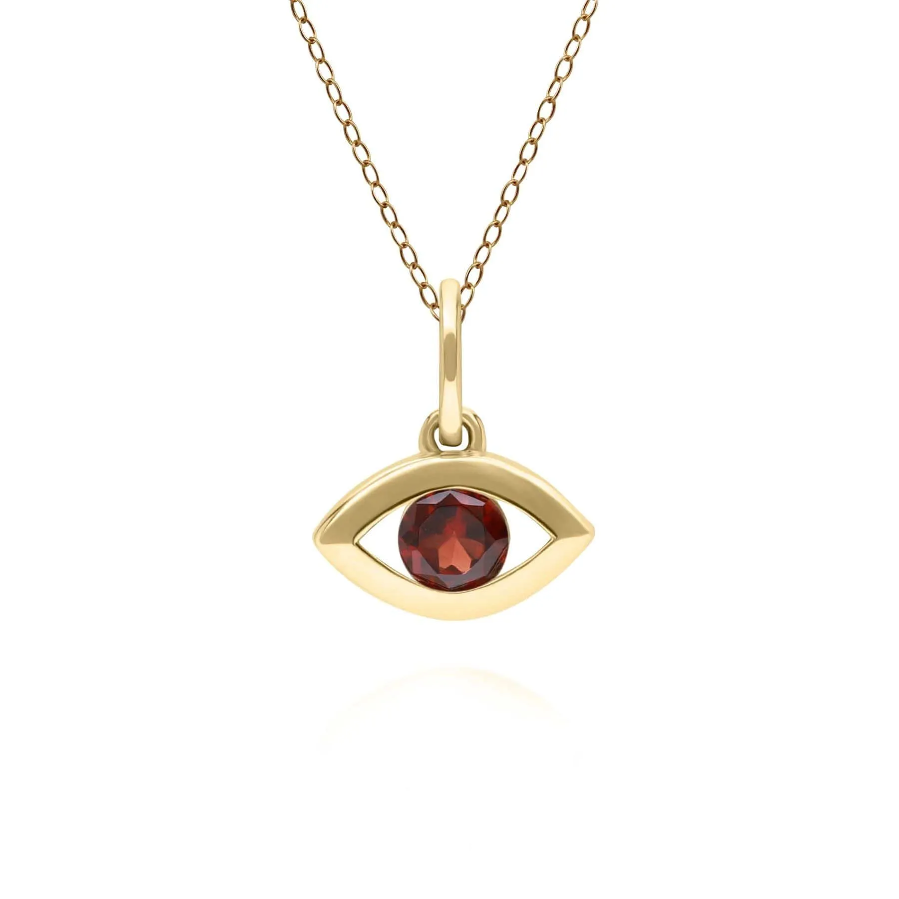 ECFEW™ Dainty Evil Eye Garnet Pendant in 9ct Yellow Gold sold by Gemondo Jewellery