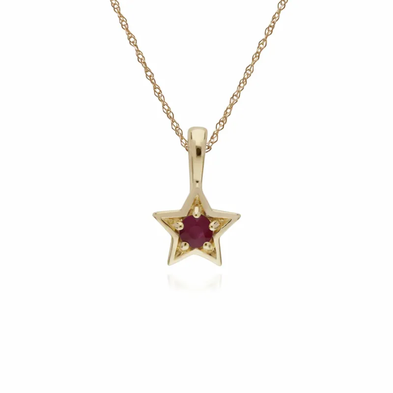 Classic Single Stone Round Ruby Star Pendant in 9ct Yellow Gold sold by Gemondo Jewellery