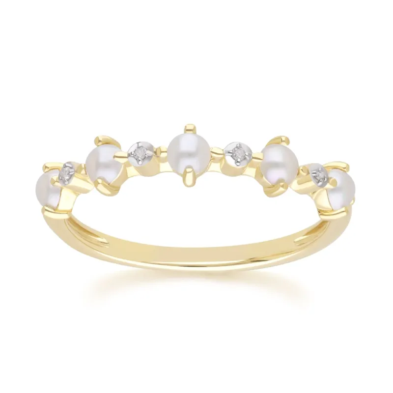 Classic Pearl & Diamond Eternity Ring in 9ct Yellow Gold made by Gemondo Jewellery