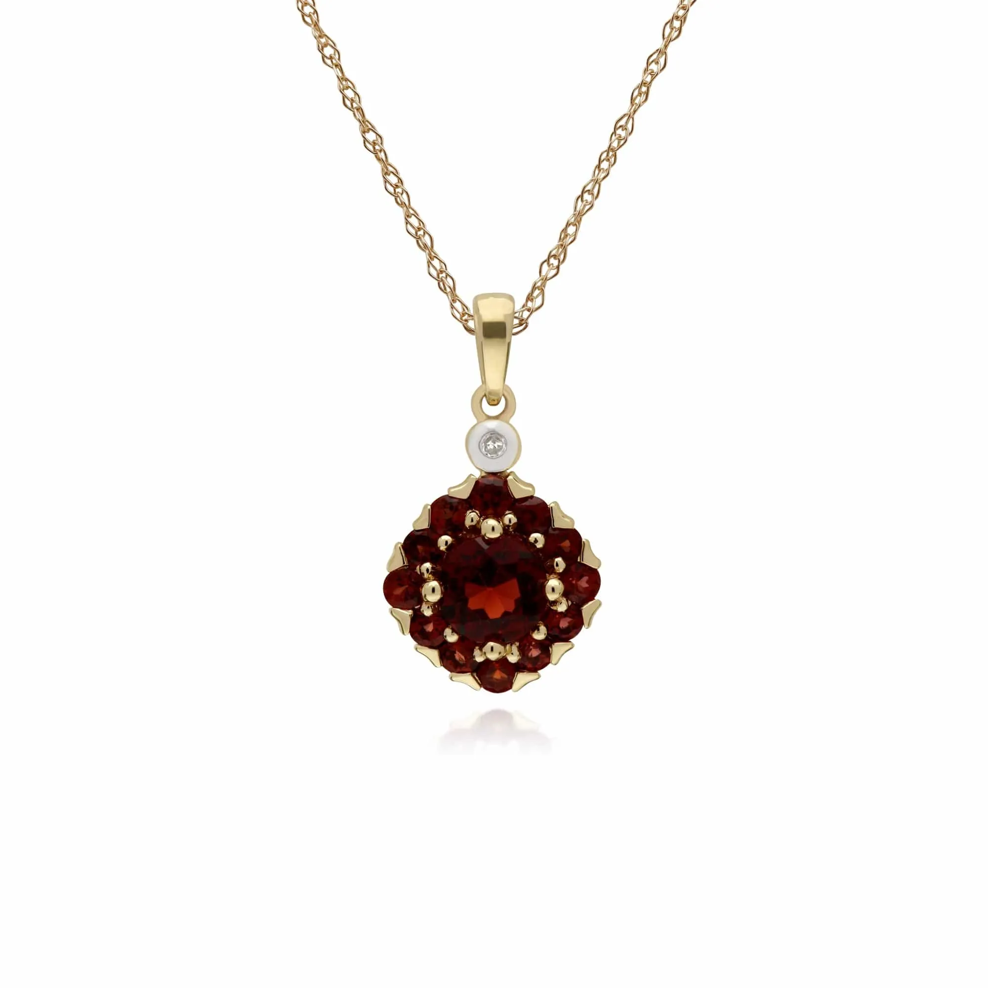 Classic Round Garnet & Diamond Square Cluster Stud Earrings & Pendant Set in 9ct Yellow Gold sold by Gemondo Jewellery product image thumbnail 3