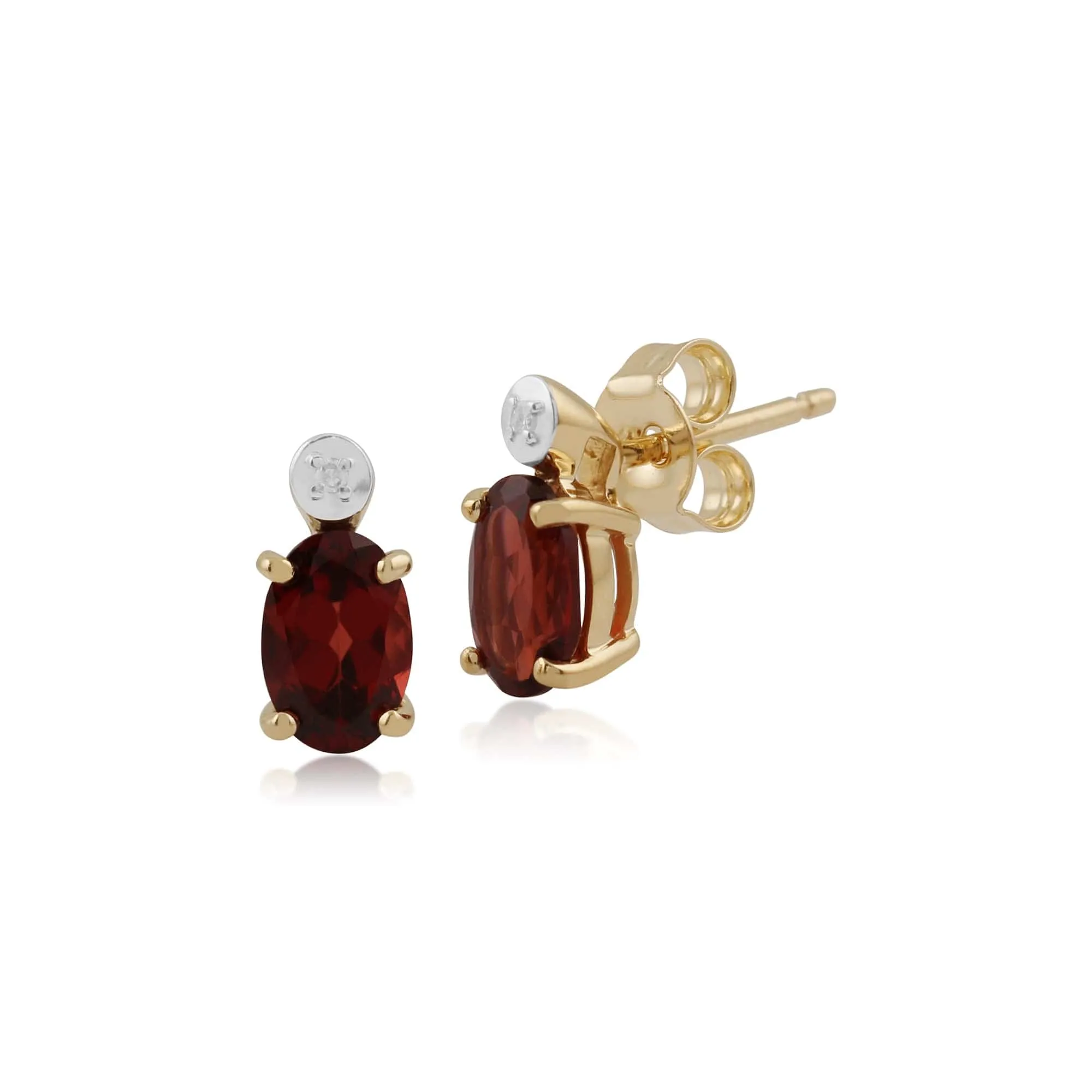 Classic Oval Garnet & Diamond Stud Earrings & Pendant Set in 9ct Yellow Gold sold by Gemondo Jewellery product image thumbnail 2
