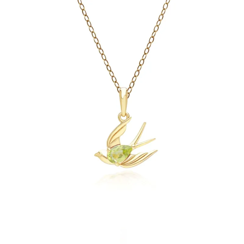 ECFEW™ Creator Peridot Hummingbird Pendant Necklace in Gold Plated Sterling Silver sold by Gemondo Jewellery