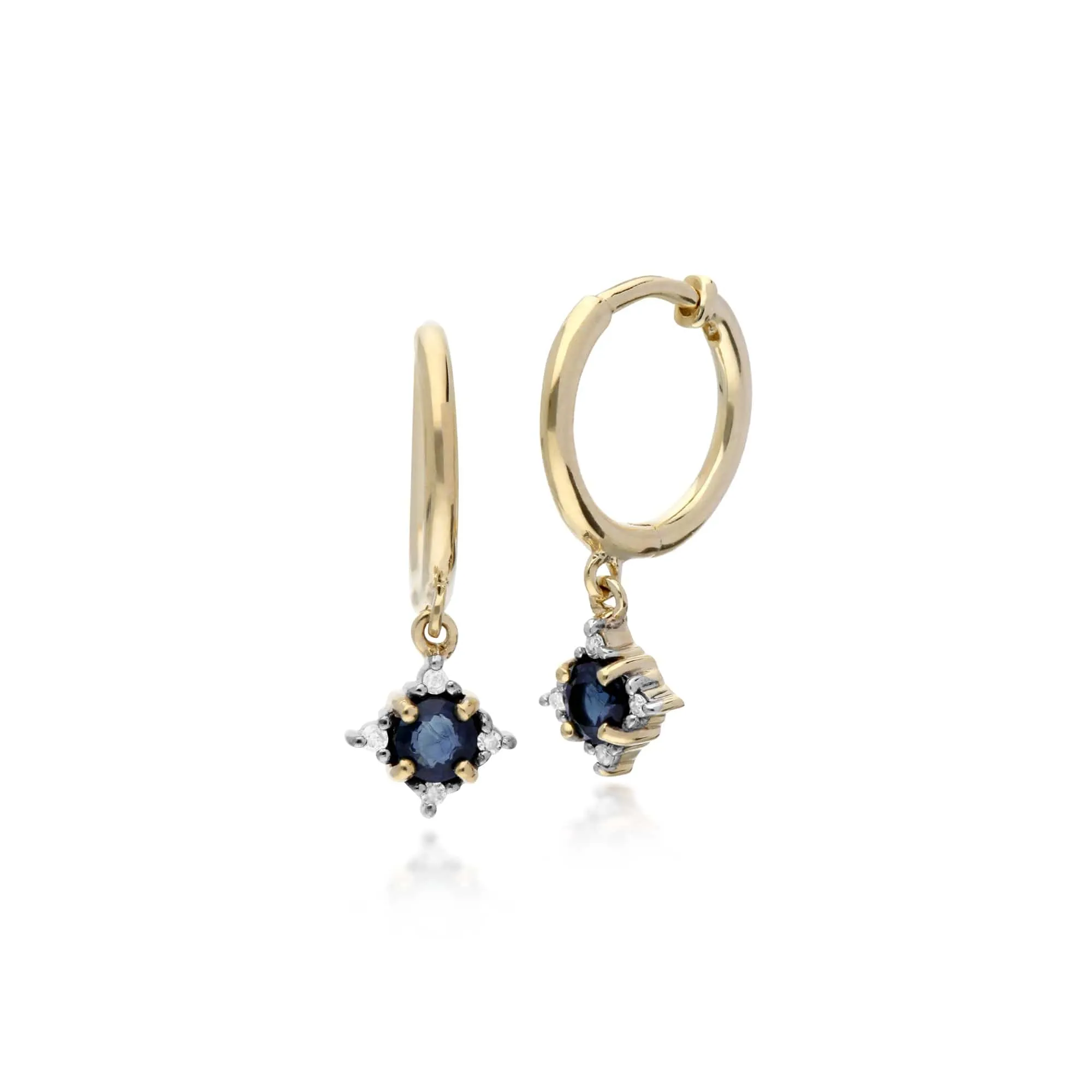 Classic Round Sapphire & Diamond Hinged Hoop Earrings in 9ct Yellow Gold sold by Gemondo Jewellery