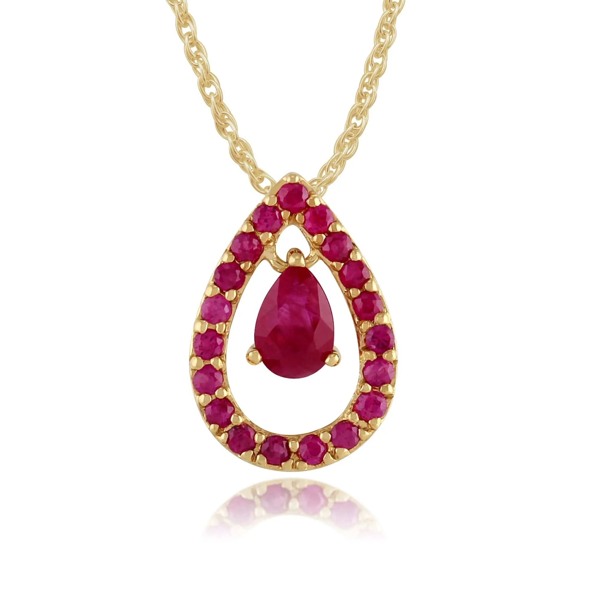 9ct Yellow Gold 0.74ct Natural Ruby Pear Design Pendant on Chain sold by Gemondo Jewellery