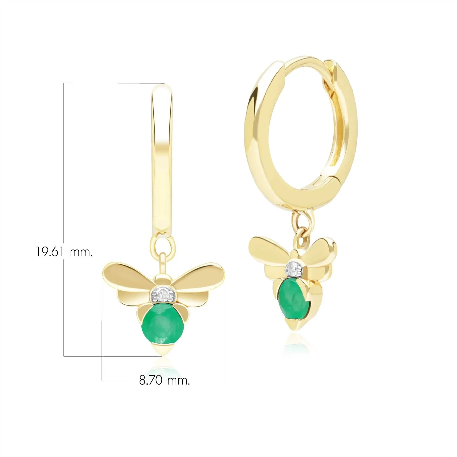 Honeycomb Inspired Emerald and Diamond Bee Hoop Earrings in 9ct Yellow Gold sold by Gemondo Jewellery product image thumbnail 4