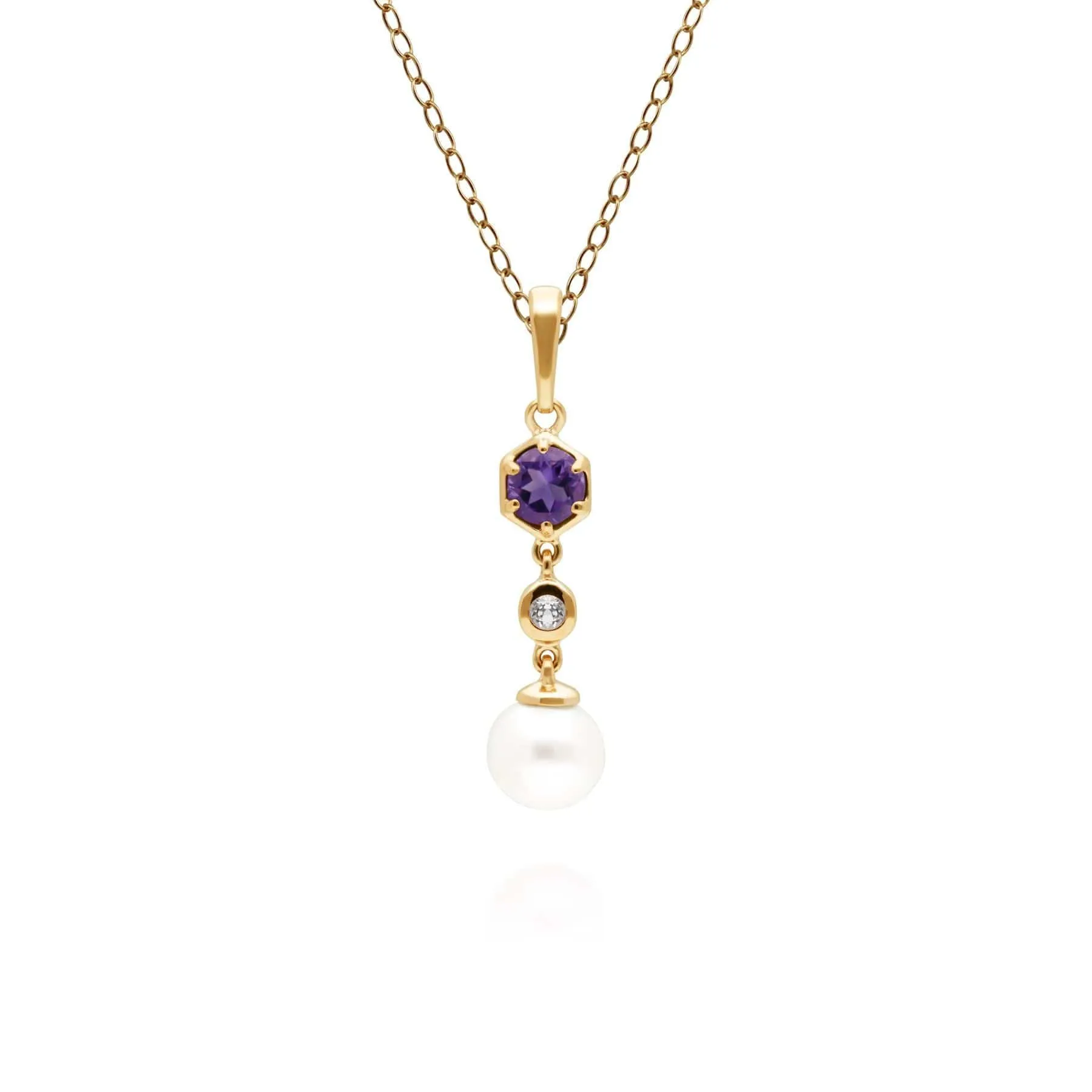 Modern Pearl, Amethyst & Topaz Drop Pendant in Gold Plated Silver sold by Gemondo Jewellery