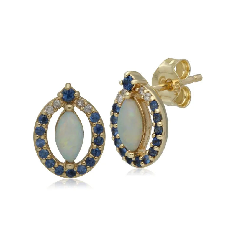 Classic Opal, Sapphire & Diamond Stud Earrings in 9ct Gold sold by Gemondo Jewellery