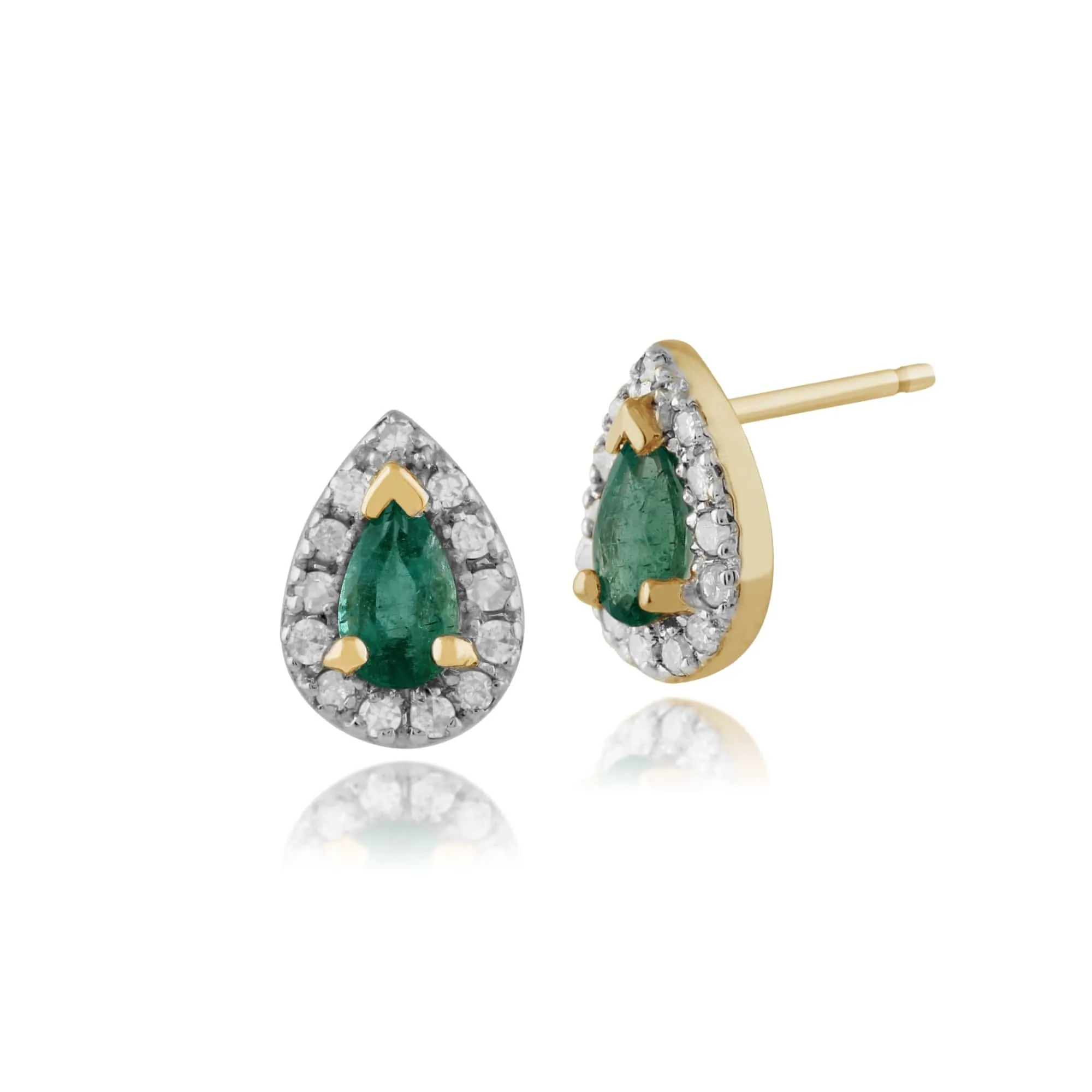 Classic Pear Emerald & Diamond Cluster Stud Earrings in 9ct Yellow Gold sold by Gemondo Jewellery