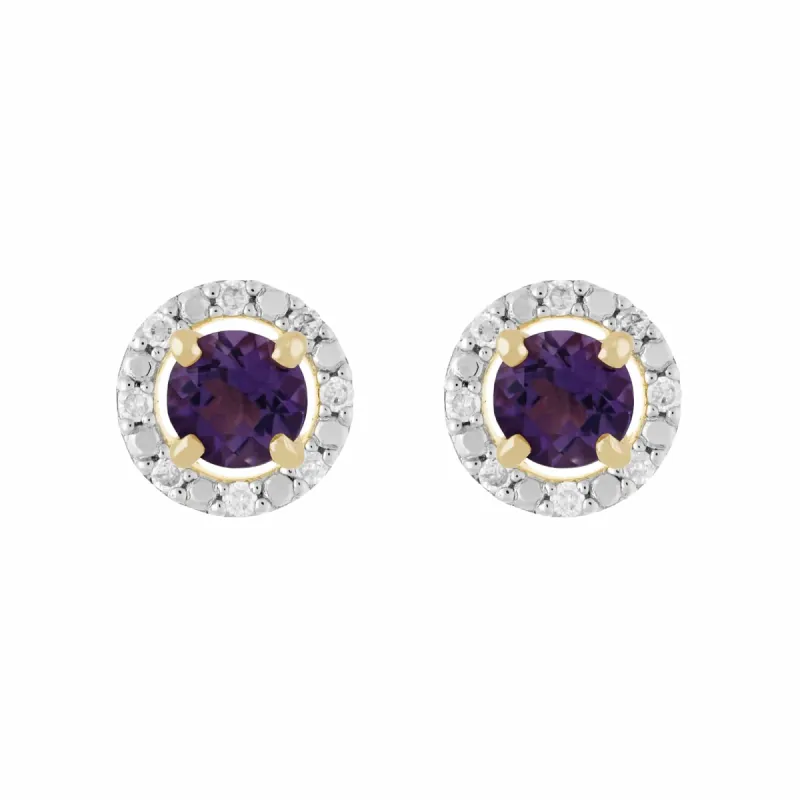 Classic Round Amethyst Stud Earrings with Detachable Diamond Round Earrings Jacket Set in 9ct Yellow Gold sold by Gemondo Jewellery