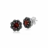 Art Nouveau Style Round Garnet & Marcasite Floral Stud Earrings & Ring Set in 925 Sterling Silver sold by Gemondo Jewellery