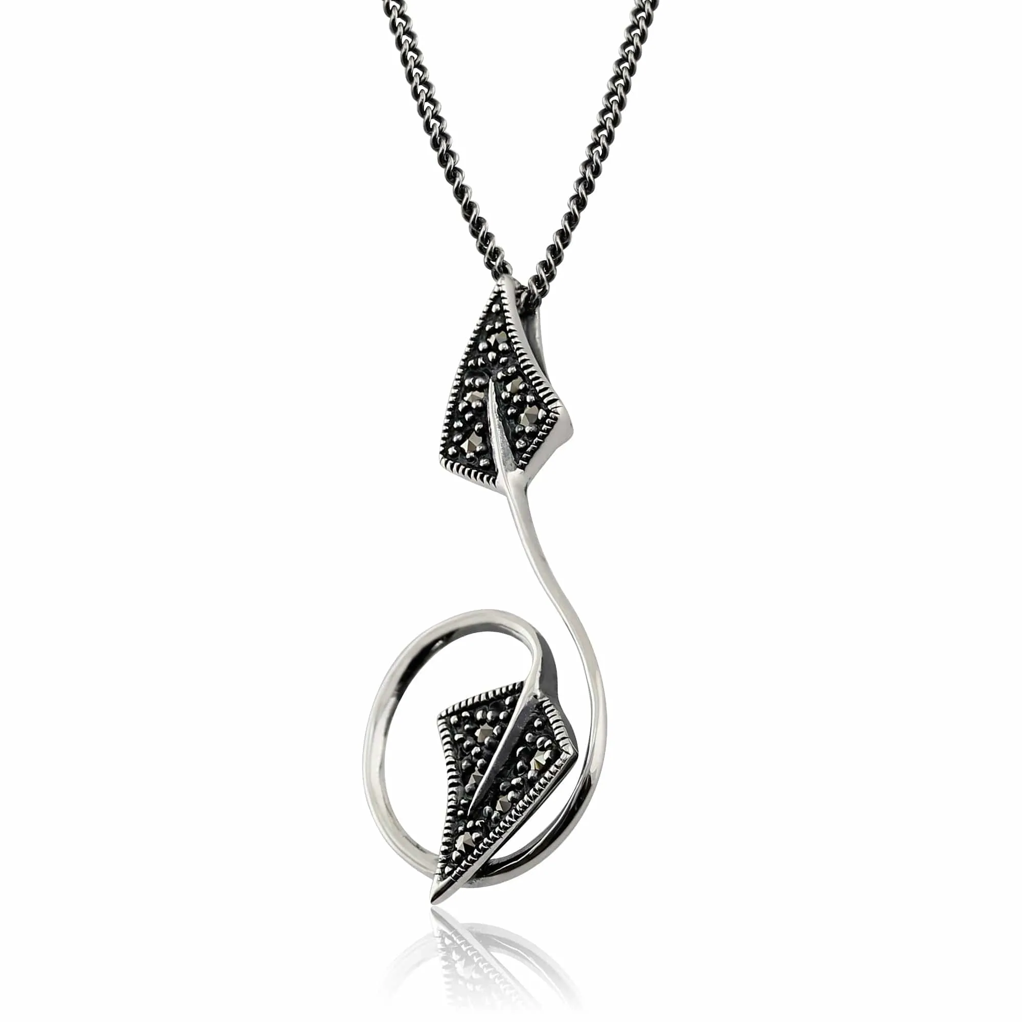 Art Nouveau Style Style Round Marcasite Twisted Leaf Stud Earrings & Pendant Set in 925 Sterling Silver sold by Gemondo Jewellery product image thumbnail 5