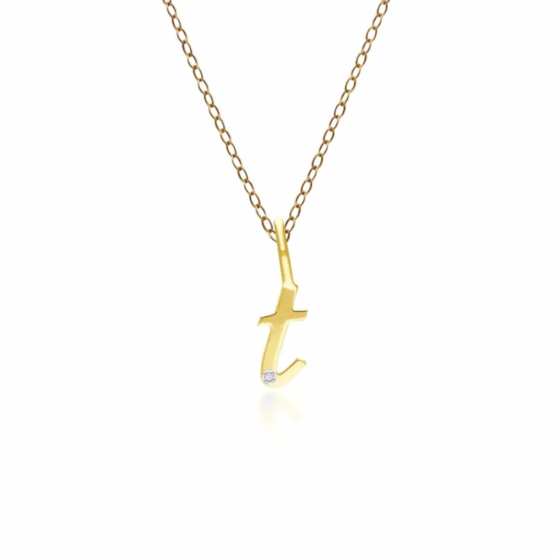 Alphabet Letter T Diamond pendant in 9ct Yellow Gold sold by Gemondo Jewellery