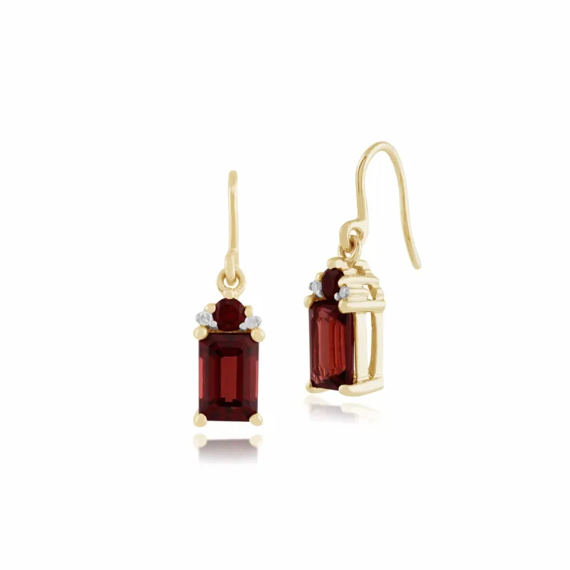 Classic Baguette Garnet & Diamond Drop Earrings in 9ct Yellow Gold sold by Gemondo Jewellery
