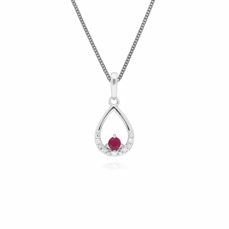 Classic Round Ruby & Diamond Pear Shaped Pendant in 9ct White Gold sold by Gemondo Jewellery
