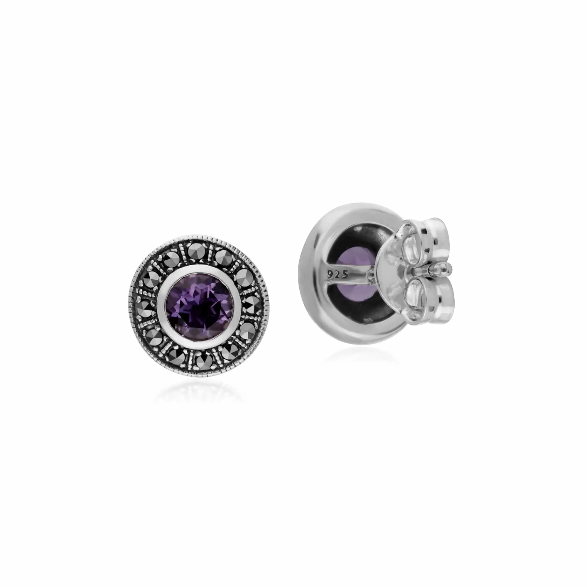 Gemondo Sterling Silver Round Amethyst and Marcasite Cluster Stud Earrings sold by Gemondo Jewellery product image thumbnail 2