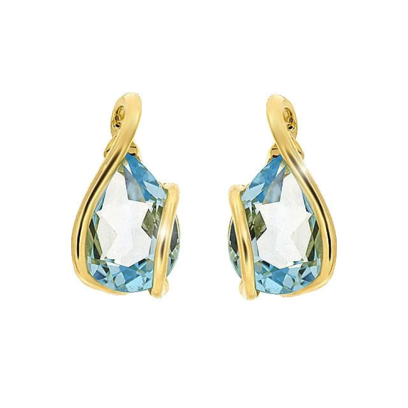 9ct Yellow Gold 2.84ct Blue Topaz Single Stone Wrapped Stud Earrings sold by Gemondo Jewellery