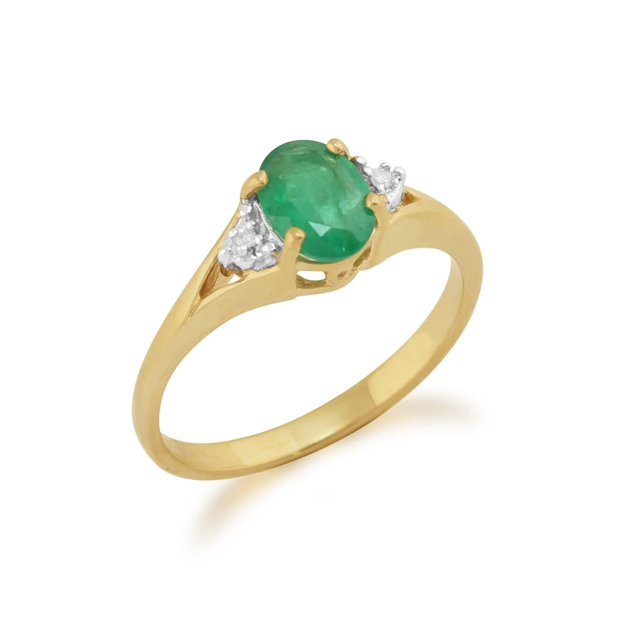 Classic Oval Emerald & Diamond Ring in 9ct Yellow Gold sold by Gemondo Jewellery product image thumbnail 2