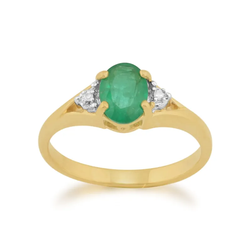 Classic Oval Emerald & Diamond Ring in 9ct Yellow Gold sold by Gemondo Jewellery