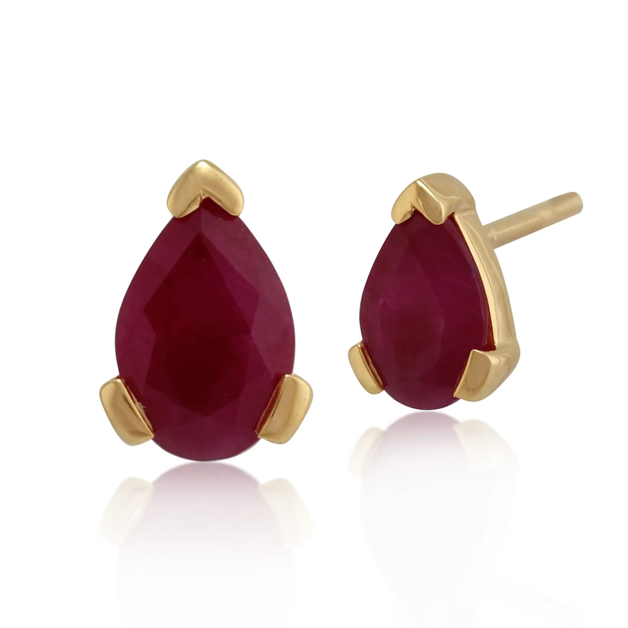 Classic Pear Ruby Stud Earrings in 9ct Yellow Gold sold by Gemondo Jewellery