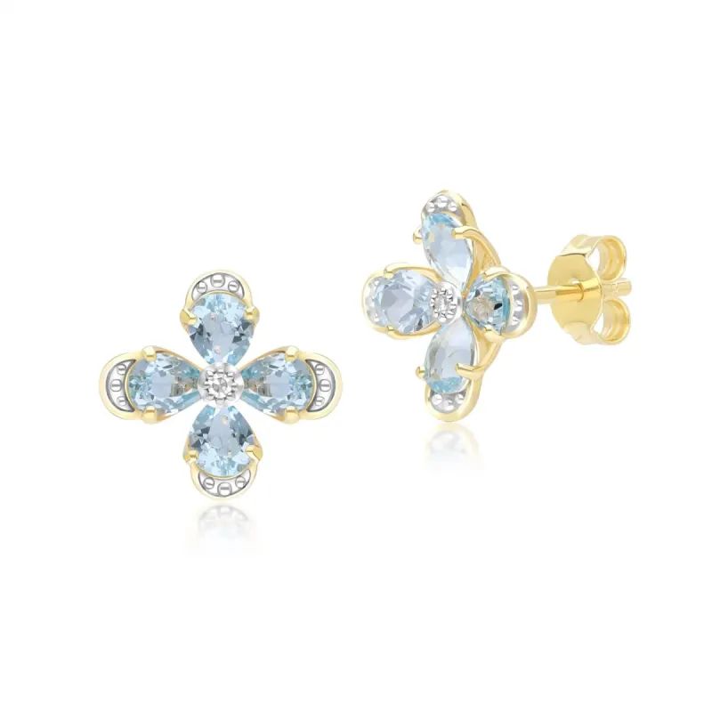 Floral Topaz & Diamond Stud Earrings in 9ct Yellow Gold sold by Gemondo Jewellery