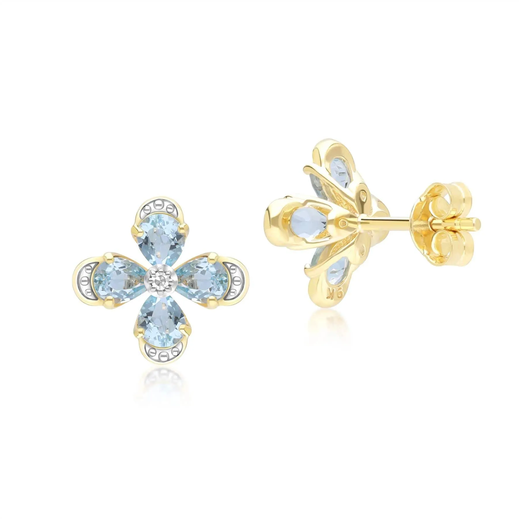 Floral Topaz & Diamond Stud Earrings in 9ct Yellow Gold sold by Gemondo Jewellery product image thumbnail 3