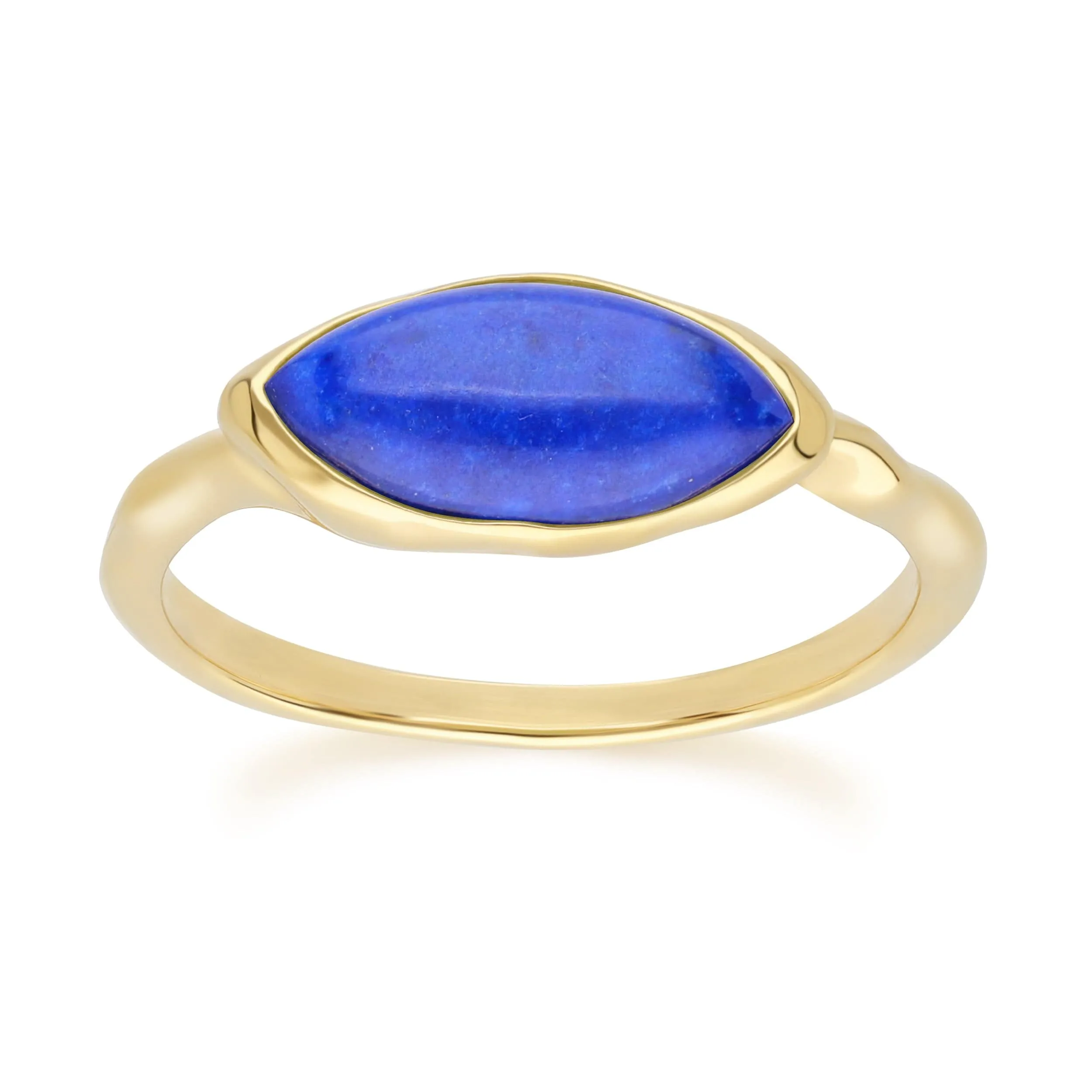 Irregular Marquise Lapis Lazuli Ring In 18ct Gold Plated SterlIng Silver sold by Gemondo Jewellery
