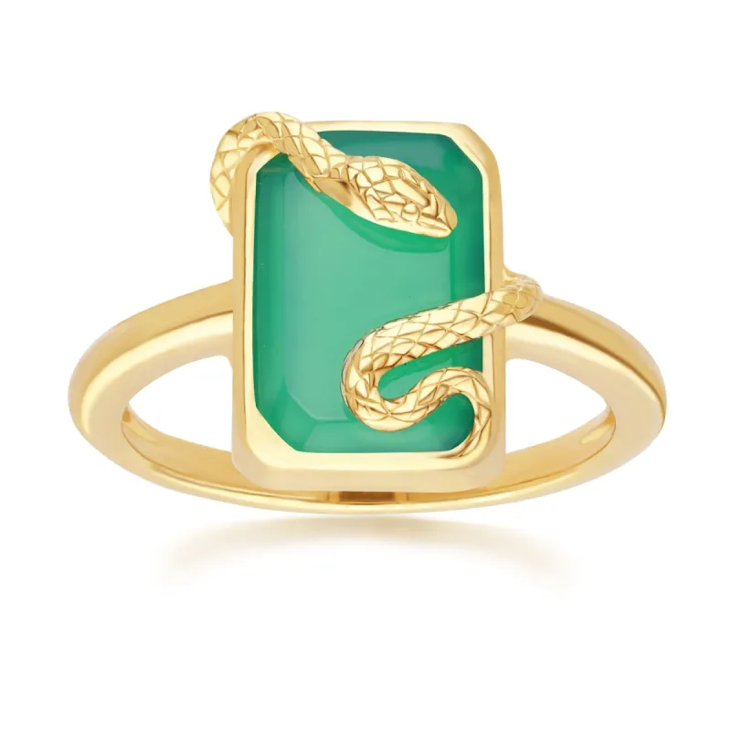 Grand Deco Green Chalcedony Snake Wrap Ring in Gold Plated Sterling Silver sold by Gemondo Jewellery