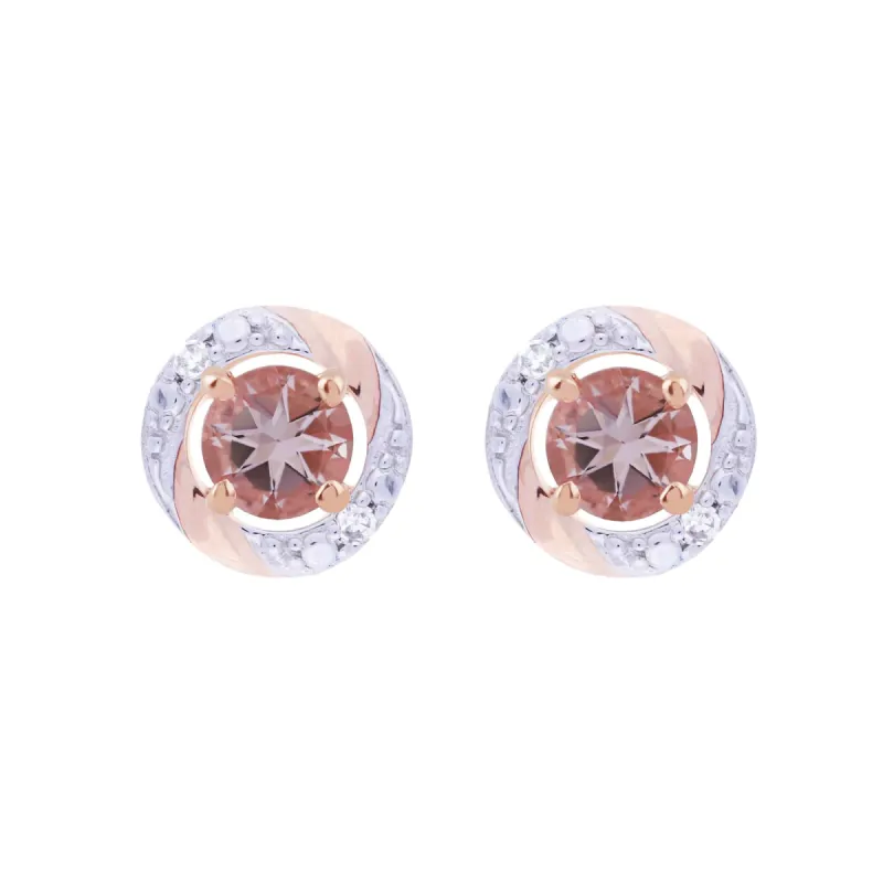 Classic Round Morganite Stud Earrings with Detachable Diamond Round Earrings Jacket Set in 9ct Rose Gold sold by Gemondo Jewellery