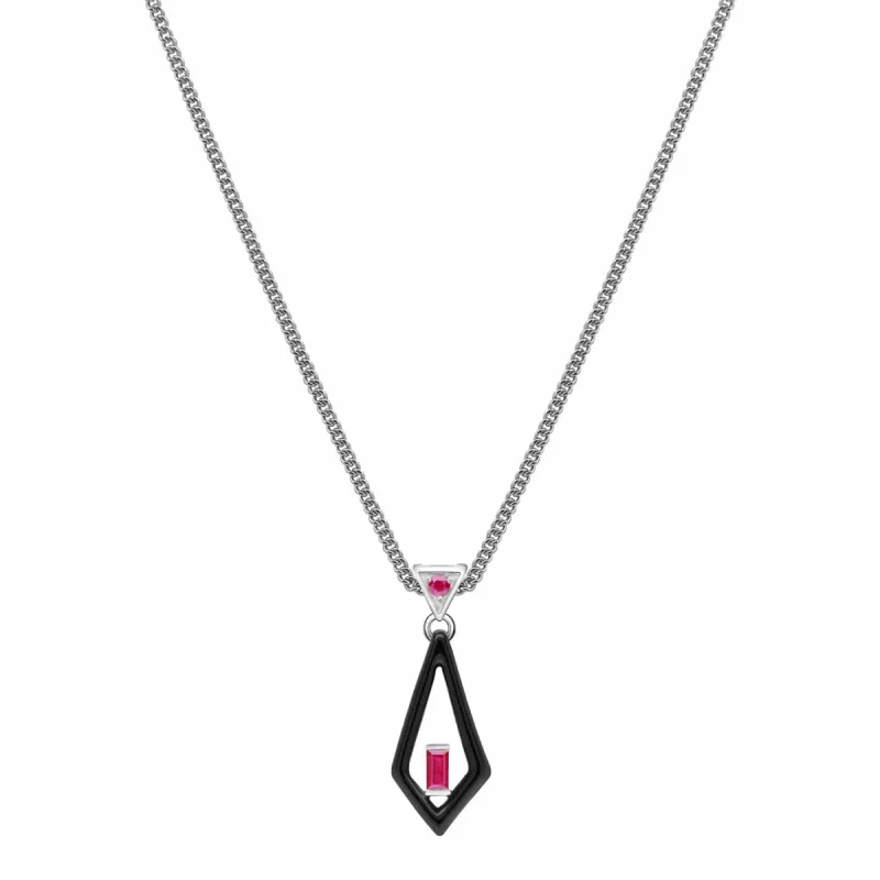 Grand Deco Enamel & Ruby Pendant in 9ct White Gold sold by Gemondo Jewellery