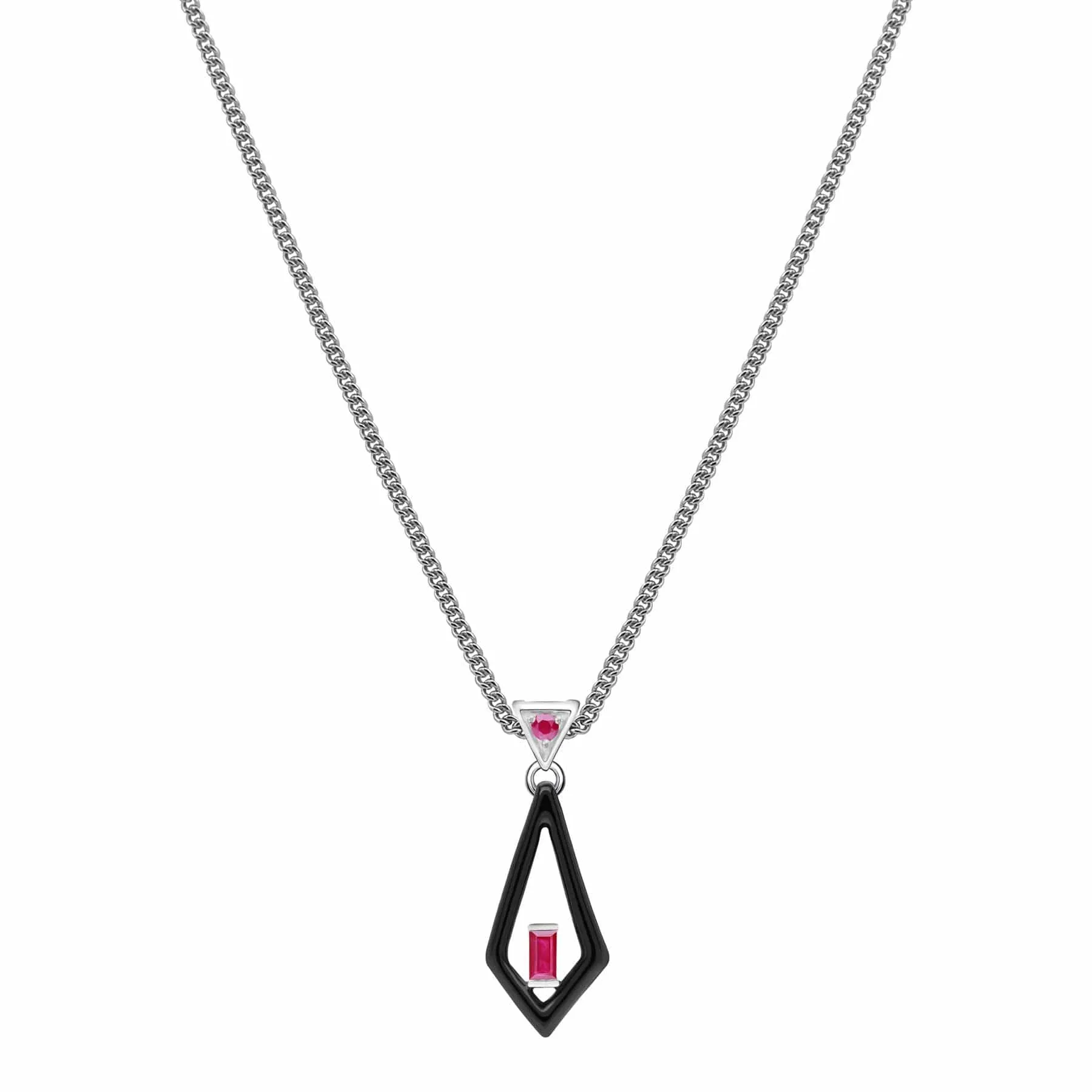 Grand Deco Enamel & Ruby Pendant in 9ct White Gold sold by Gemondo Jewellery