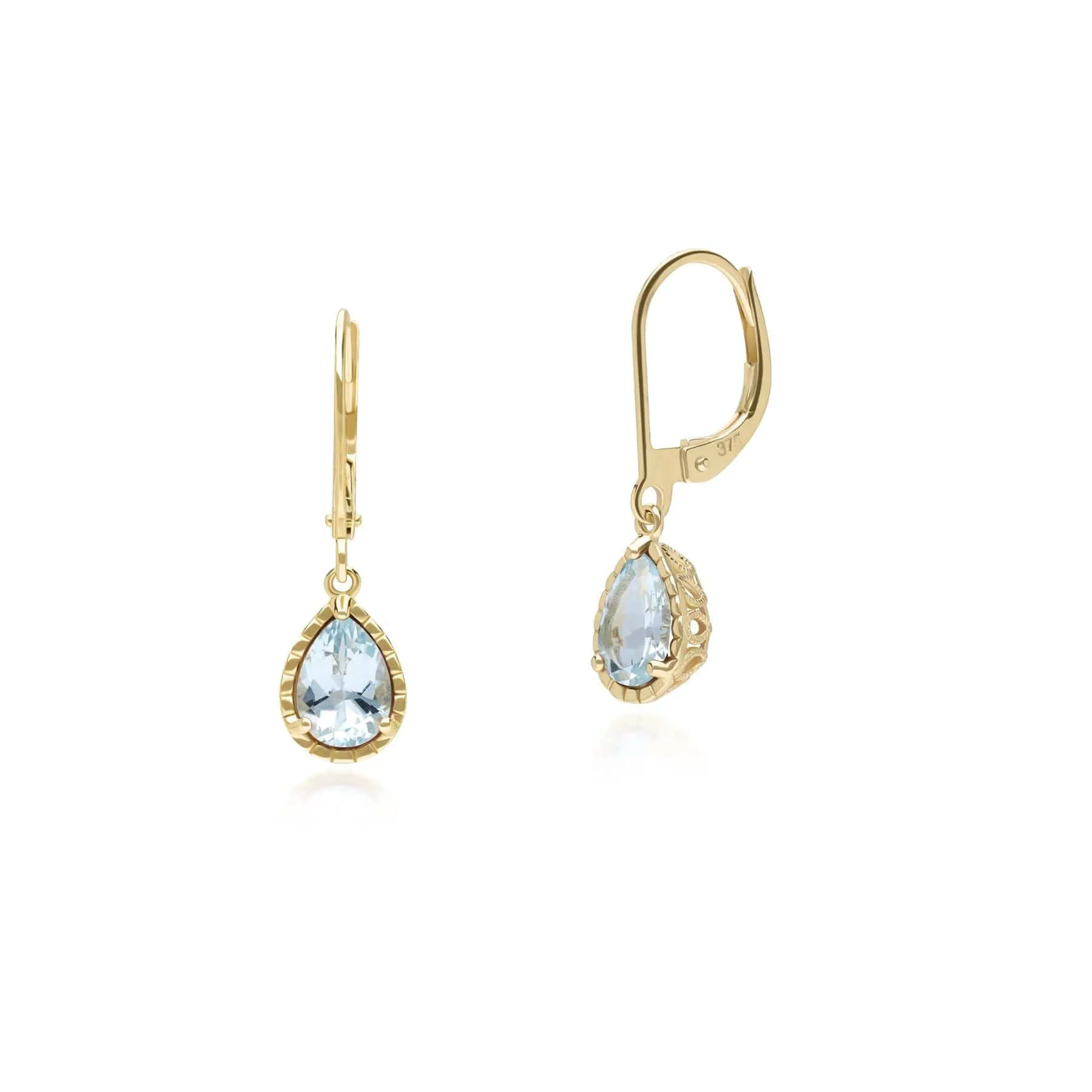Classic Pear Aquamarine Dangle Earrings in 9ct Yellow Gold sold by Gemondo Jewellery