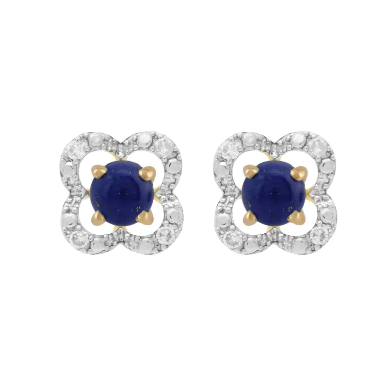 Classic Round Lapis Lazuli Studs with Detachable Diamond Floral Ear Jacket in 9ct Yellow Gold sold by Gemondo Jewellery
