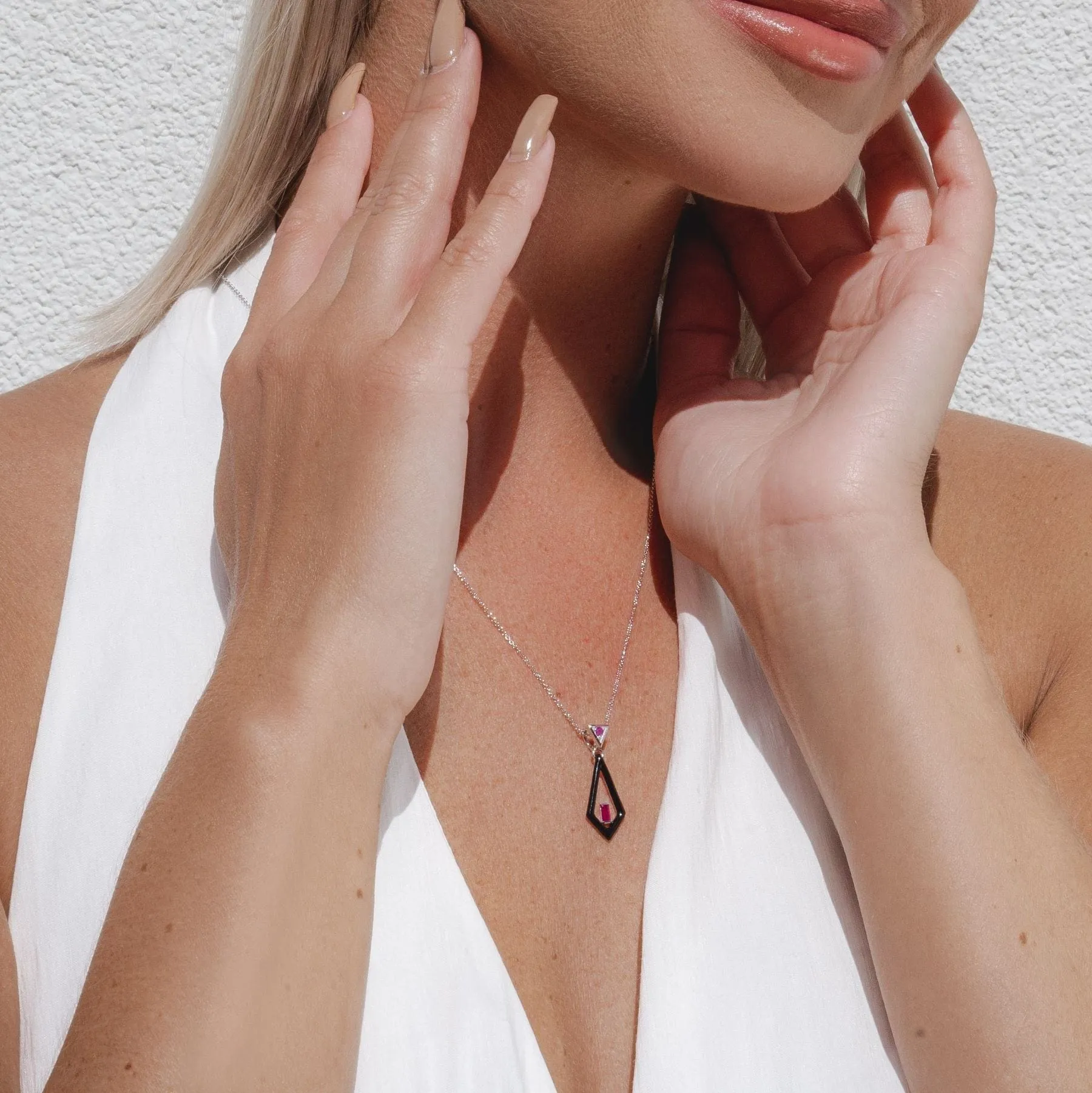 Grand Deco Enamel & Ruby Pendant in 9ct White Gold sold by Gemondo Jewellery product image thumbnail 2
