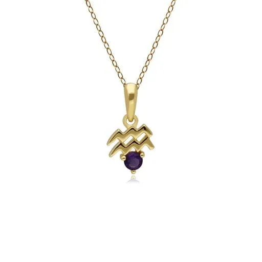 Amethyst Aquarius Zodiac Charm Necklace in 9ct Yellow Gold sold by Gemondo Jewellery